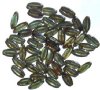 50 16x6mm Speckled Green Lustre Narrow Flat Oval Beads